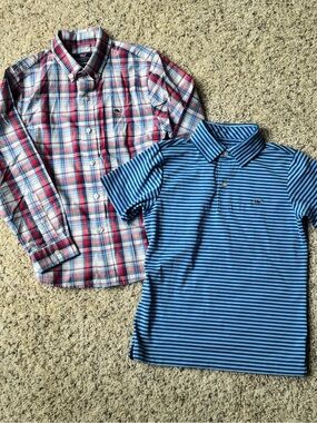 Vineyard Vines Blue Striped Polo & Red/White/Blue Plaid Button-Down size 6 / 7